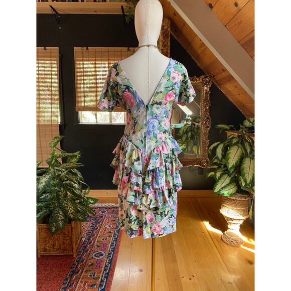 80s Party Dress Floral Ruffle - Picture 7 of 9